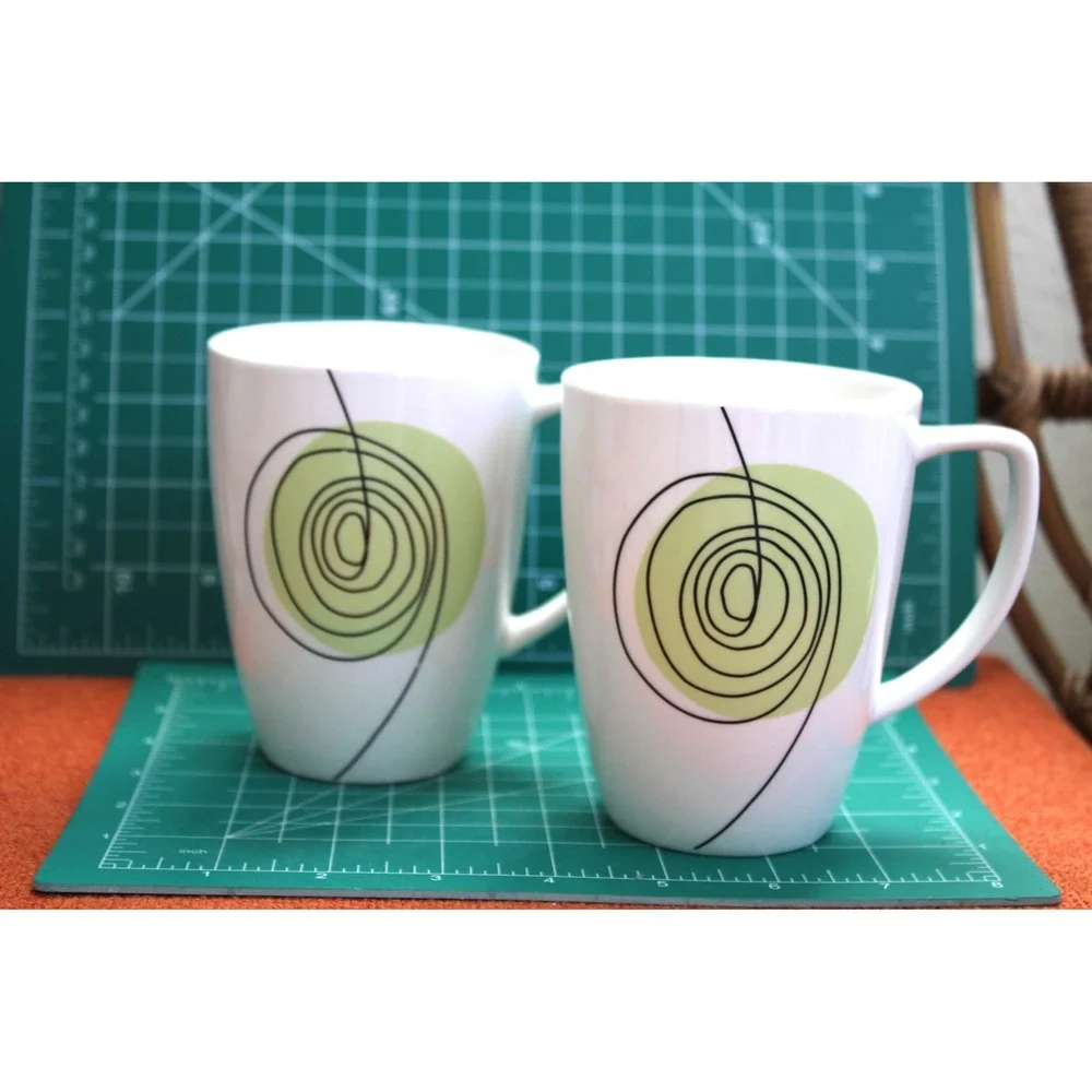 Corelle Coordinates Porcelain Mugs Set of 2 Abstract Scribble Swirl Green Blue - Picture 3 of 6